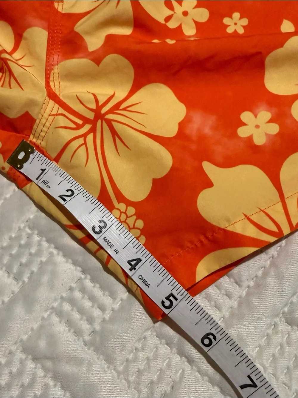 Worldwide Surf Rider Swim Trunks Mens‎ Medium Orange Yellow Hibiscus Floral